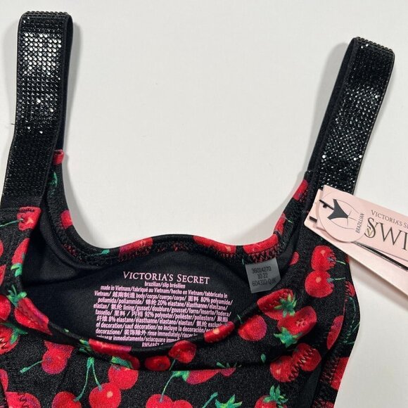 Victoria Secret 34A S SEXY TEE Push Up Bikini Top Bottom Set Shine Strap Cherry - Picture 10 of 10